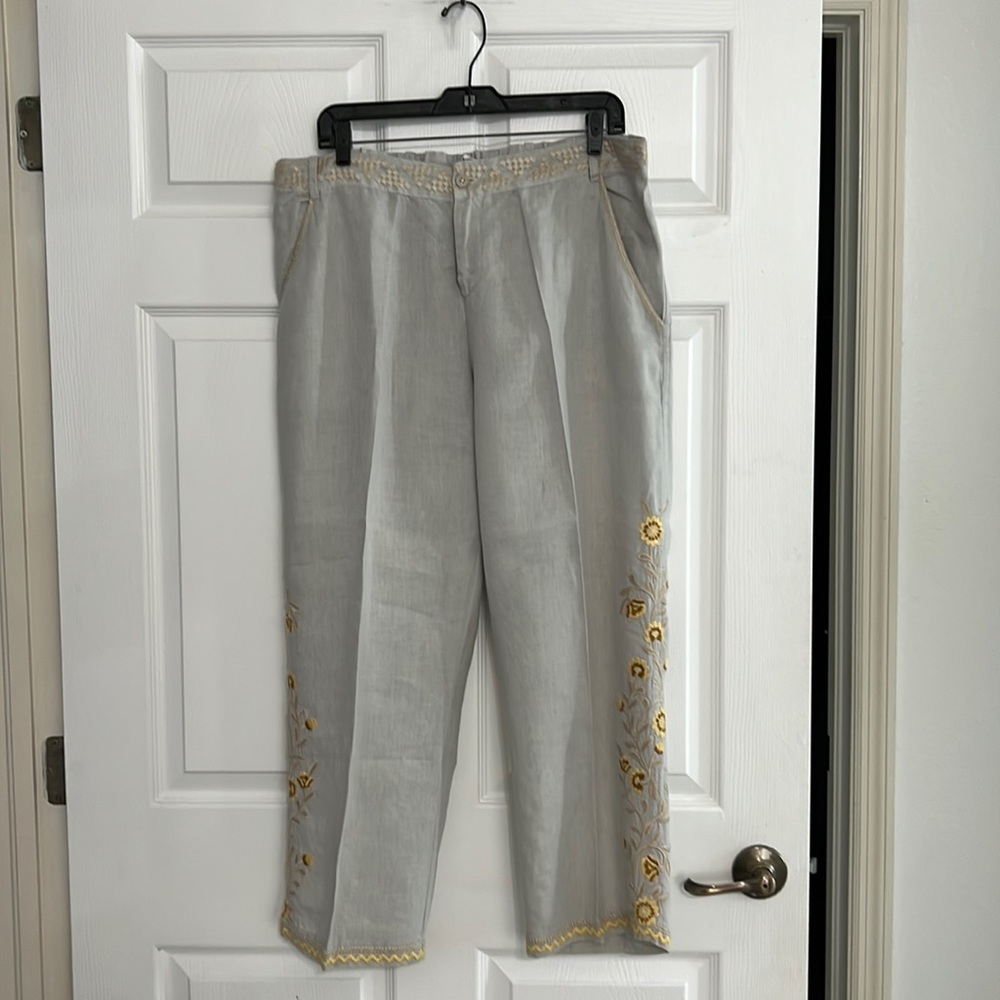 Johnny Was embroidered linen pants